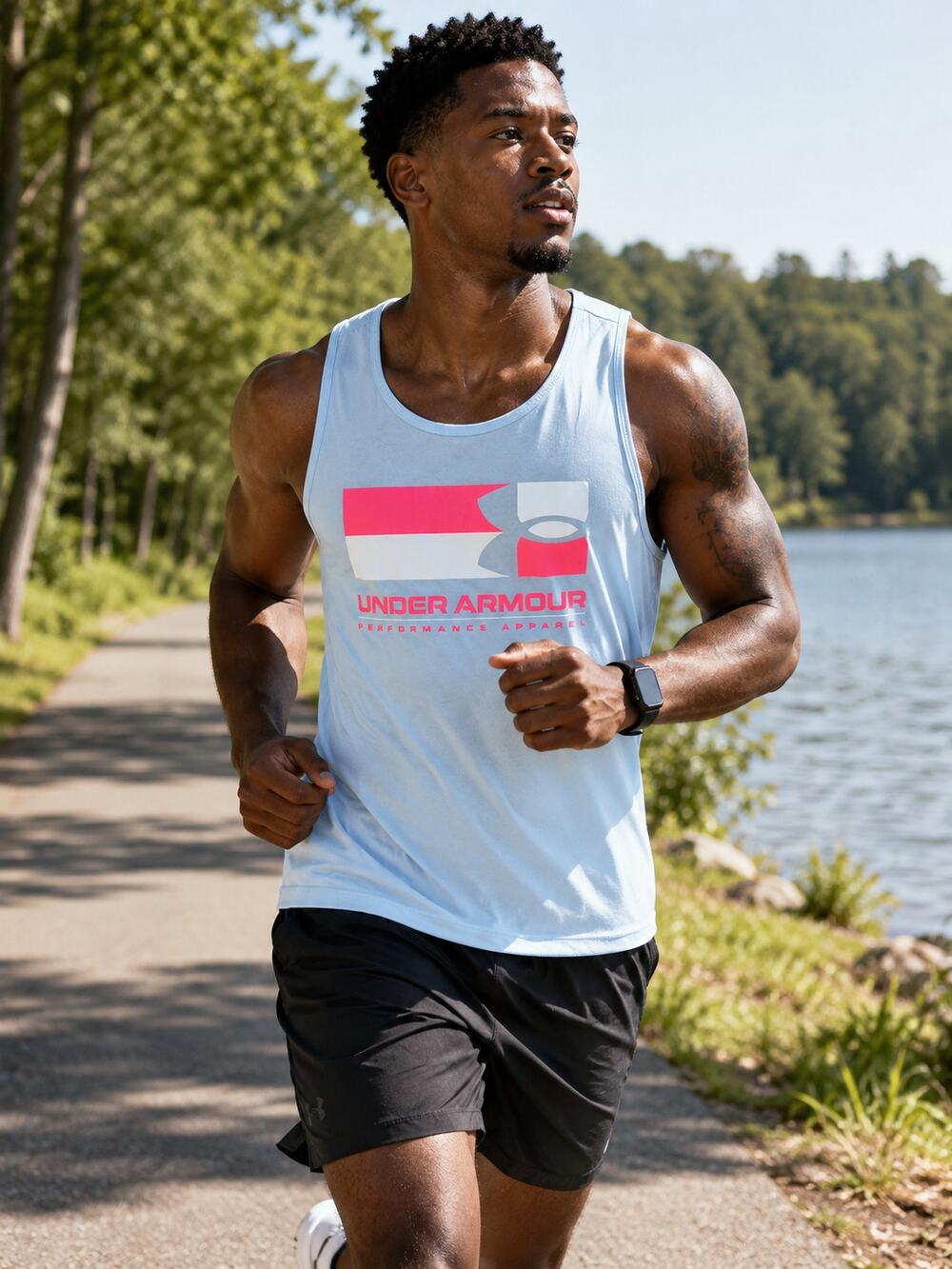 Under Armour Performance Tank Top Men Medium Blue Sleeveless Gym Running Shirt